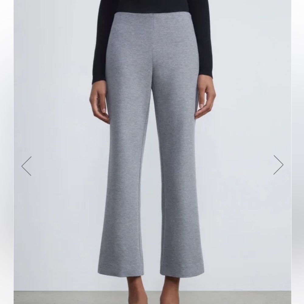 Lafayette 148 Punto Milano Gates Grey Flared Ankle Pull On Pants, Medium